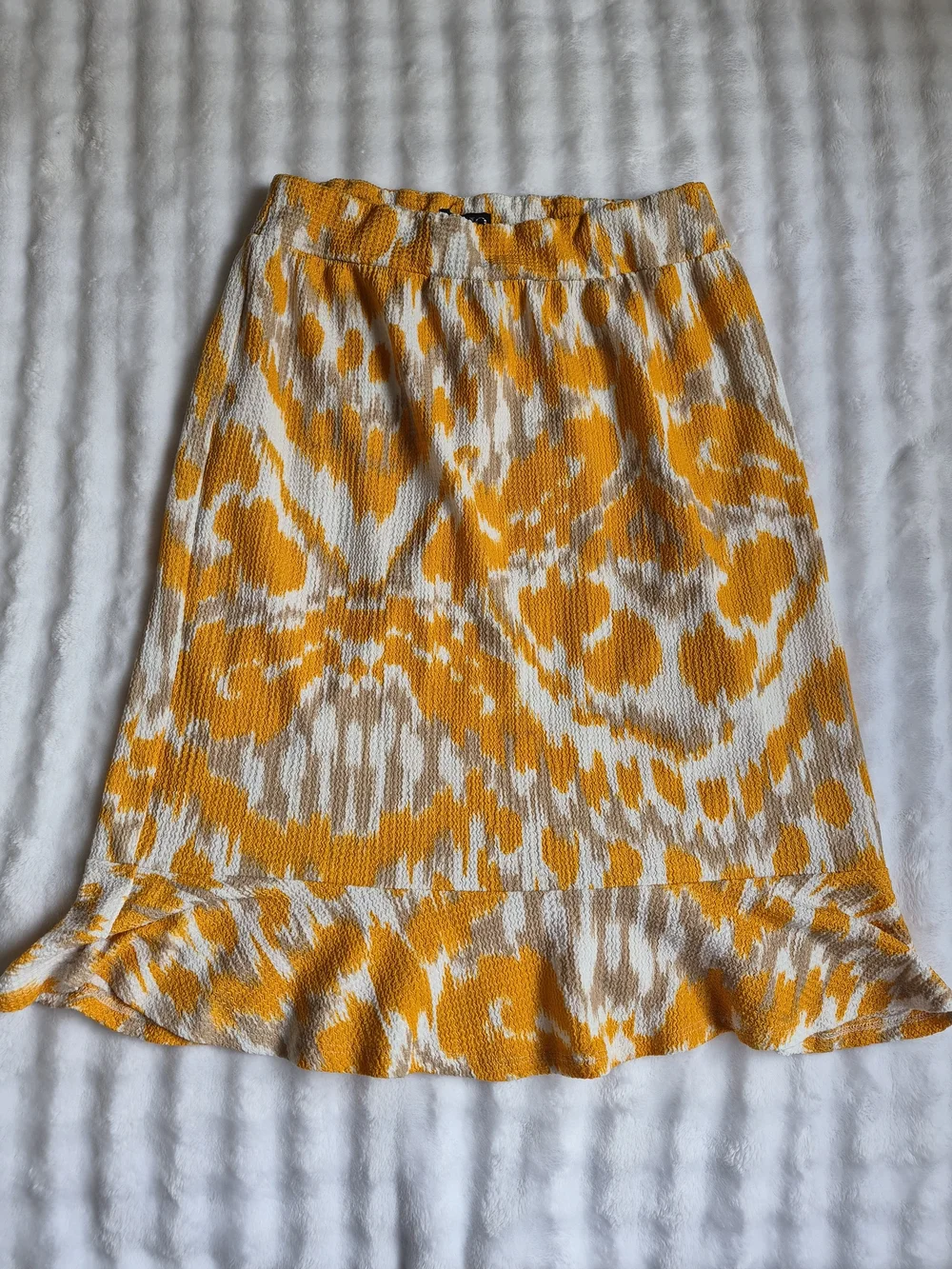 Soho Yellow and Cream Printed Midi Skirt with Ruffle Hem